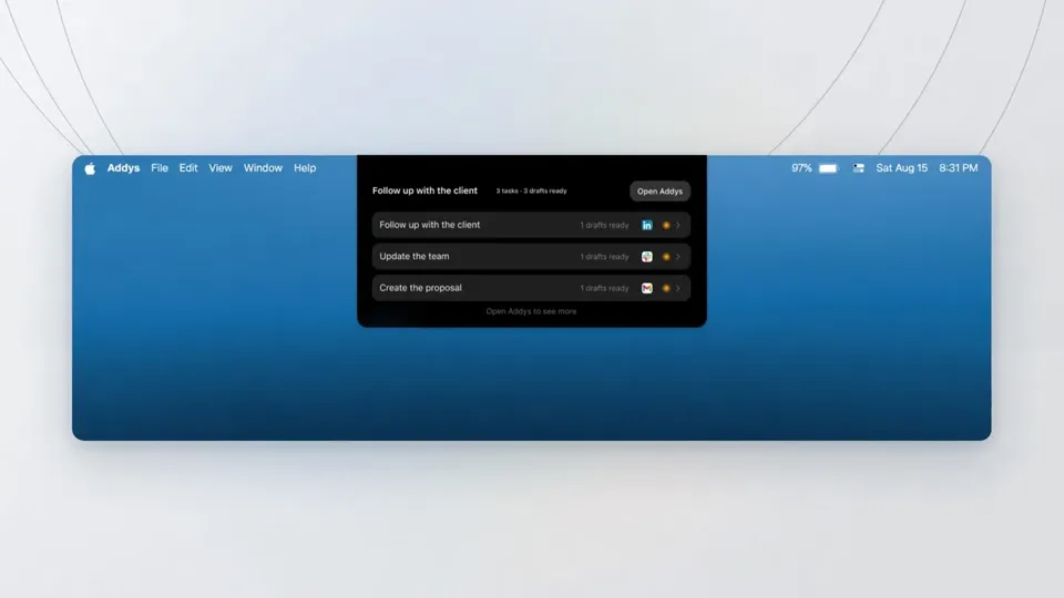 Poster for Addys AI — turns meetings into done action items