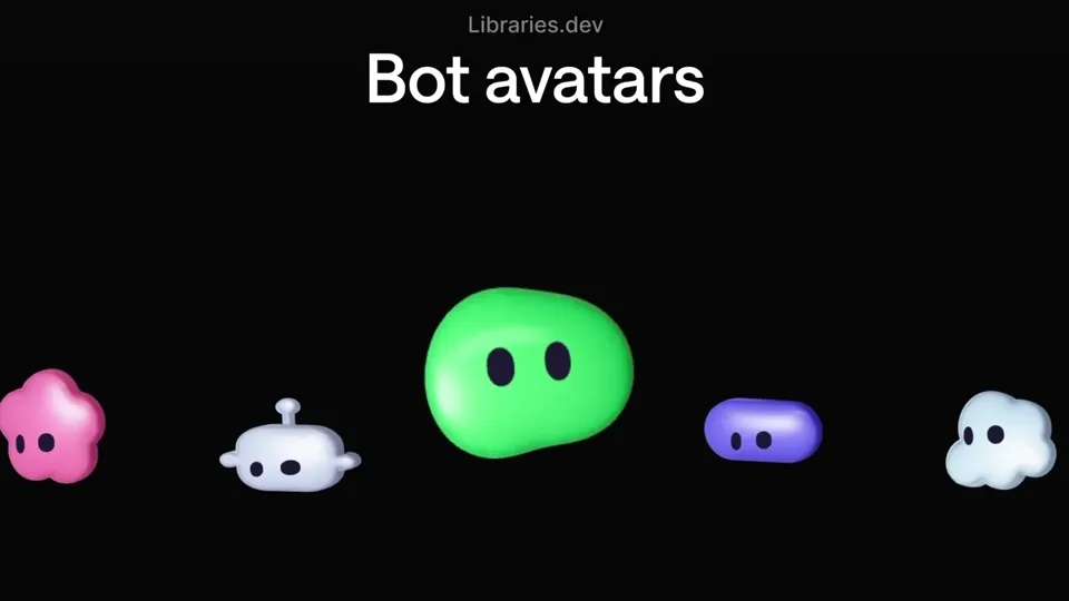 Poster for Bot avatars — 18 animated 3D bots, zero dependencies
