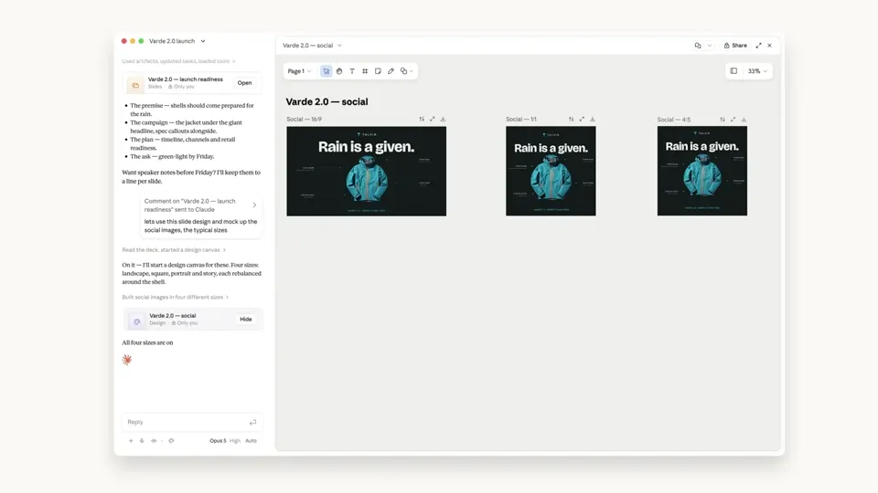 Poster for Claude — decks, docs, and designs in chat