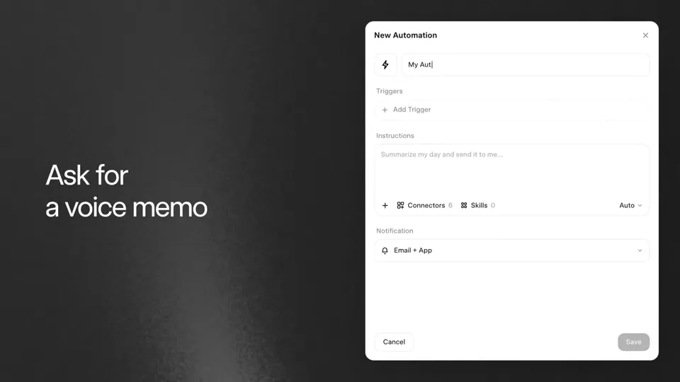 Poster for Grok Voice connector — memos, podcasts & daily briefs