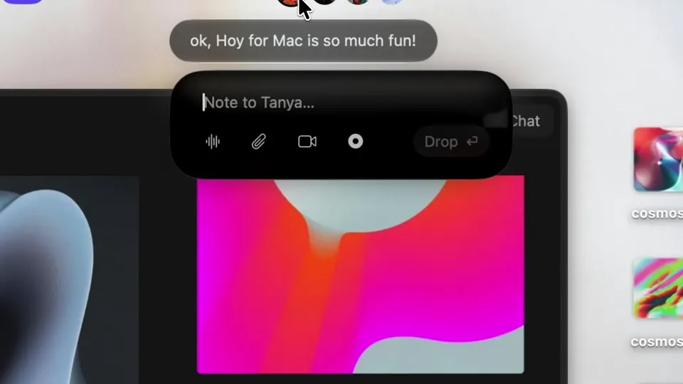 Poster for Hoy — drop anything to anyone from your menu bar