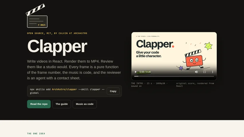 Clapper — Write videos in React. Render them to MP4.