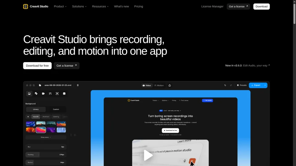Creavit Studio — Recording, editing, and motion in one app