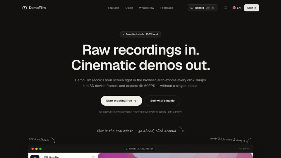 DemoFilm — Raw recordings in. Cinematic demos out.