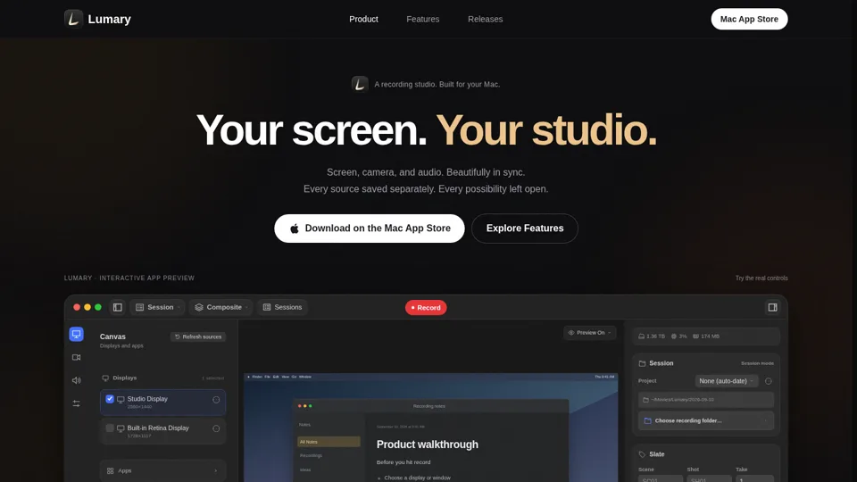 Lumary — Your screen. Your studio.