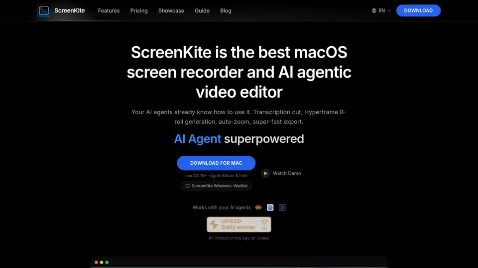 ScreenKite — Record your screen. Let AI edit it.