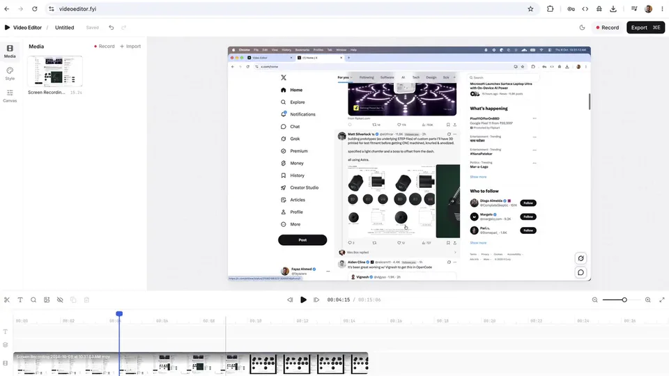 Video Editor — A web screen recorder. No signups, no tracking