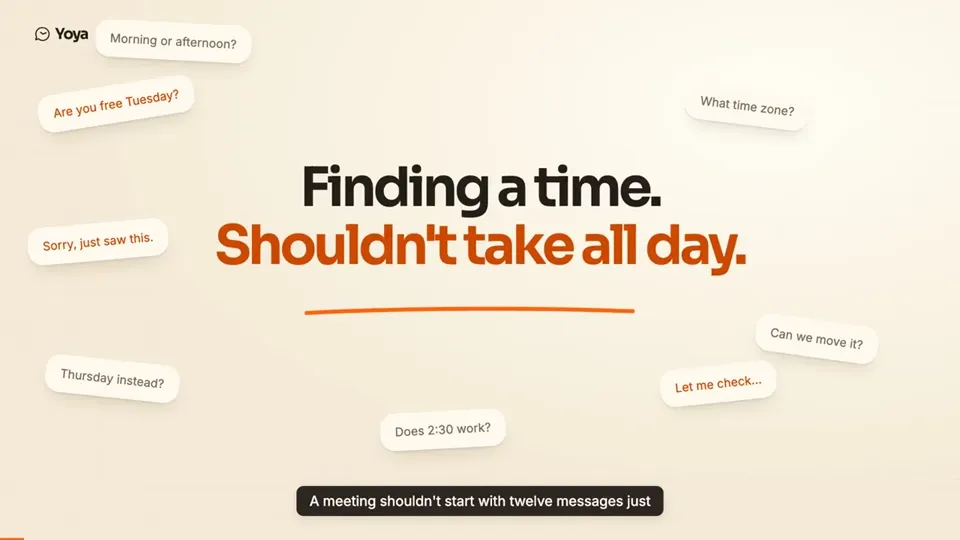 Poster for Yoya — conversational scheduling in 100 seconds